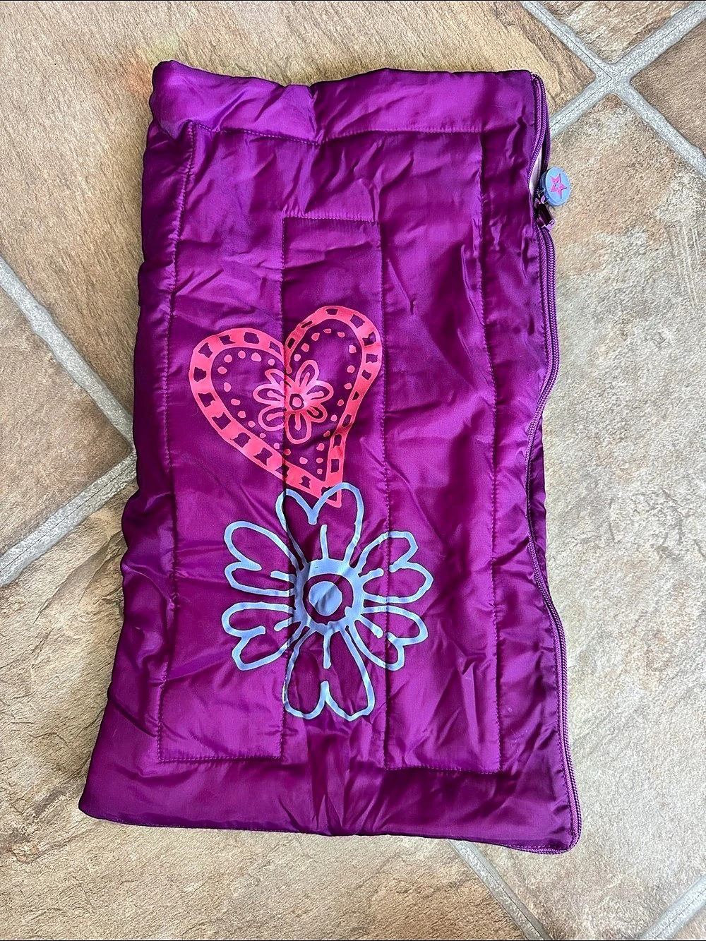 American Girl Doll Purple & Pink Sleeping Bag with Built-In Carry Bag & Strap
